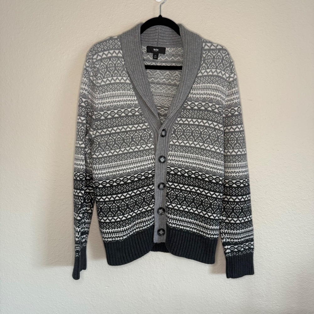 Mossimo Mens Medium Shawl Collar Knit Nordic Fair‎ Isle Cardigan Preppy Grandpa